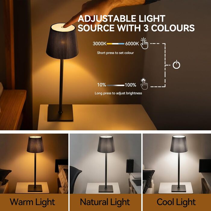 Акумуляторний LED світильник настільний Xiake 2 шт, димований, IP54, 3 режими світла для спальні, офісу, вулиці, чорний