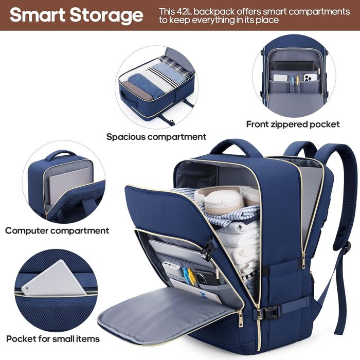 Набір валіз UKEIN 3 шт. з жорстким корпусом, міцний ручний багаж з 4 колесами, TSA-замок, рюкзак та косметичка (Marineblau)