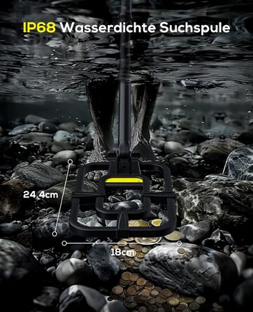 Металодетектор професійний для дорослих та дітей – водонепроникний, з LCD-дисплеєм та спіральною котушкою 25 см, бездротовий, складної конструкції, з акумулятором 2000mAh – високоточний, жовтий