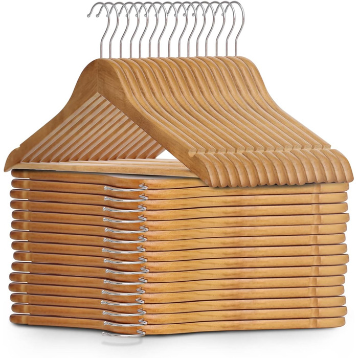 Плечики для одягу KEPLIN Starker з натурального дерева (30 шт.) з обертовим гаком 360° та перекладиною для штанів, з вирізами для плечей - довговічні, економні, підходять для пальто, жакета, костюма