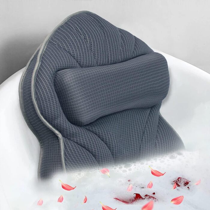 Poemland Extra Thick, Large Bathtub Pillow with Neck, Back, and Head Support for Bathtub, Spa, Soaking - Grey (19 x 15 inches)