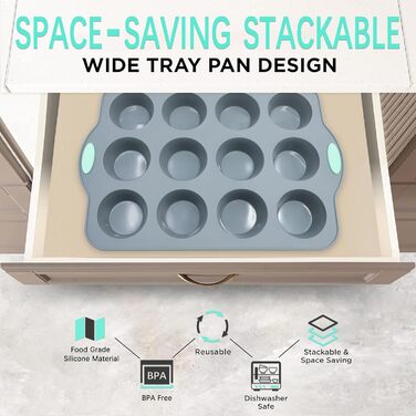 To encounter Silicone Muffin Tins, 2-Pack 12-Cup, Non-Stick Baking Pans, BPA-Free Muffin Tin with Metal-Reinforced Frame for Added Stability