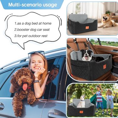 GL GLENSLAVE Dog Car Seat - Medium/Large Dogs, Up to 22kg or 2 Small Dogs - Removable & Washable Pet Car Seat (Black/Gray)