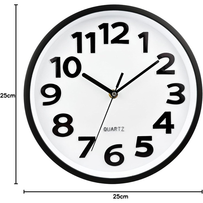 Plumeet 40.6cm Extra Large Wall Clock, Silent Non-Ticking Quartz Decorative Clocks, Modern Style Good for Living Room, Kitchen, Living Room, Bedroom, Office, Large 3D Number Display, (White) (25 cm, Ivory)