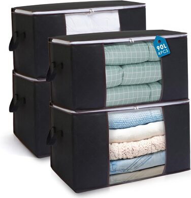 Органайзери для зберігання AIOR (4 шт.) 90L, чорні, 60x40x35 см - для постільної білизни, одягу, ковдр, подушок