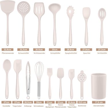 Набір кухонних аксесуарів Homikit, 16 предметів, хакі. Кухонні інструменти з підставкою, стійкі до високих температур, комплект кухонного посуду, придатні для миття в посудомийній машині