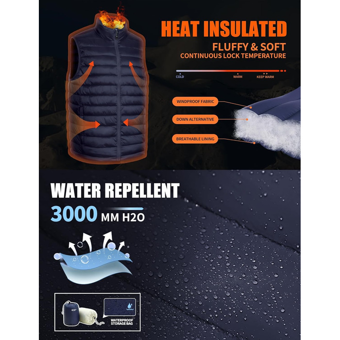 Чоловіча легка степкова жилетка Pioneer Camp – водонепроникна, компактна, з підкладкою – для активного відпочинку, повсякденного носіння, роботи, спорту та подорожей. Navy, L