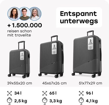 Набір валіз Travelite Bali, 3 предмети (L/M/S), жорстка оболонка ABS, антрацит, дорожній набір чемоданів