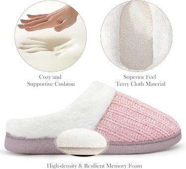 Жіночі тапочки MIXIN з пам'яті піни, теплі в'язані домашні тапочки, зручні сліпони, рожеві, 39 EU