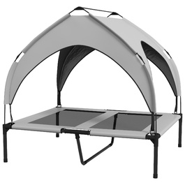 PawHut Elevated Dog Bed with Canopy, Pet Bed, Outdoor Dog Lounger with Roof, Breathable, for Large Dogs Light Grey Oxford 91 x 76 x 89 cm | Aosom