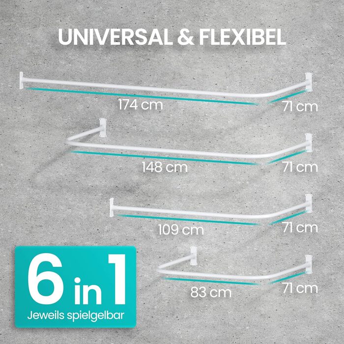 Штанга для душу без свердління з 12 кільцями - телескопічна сталева штанга 120-215 см для ванни та душу (біла)