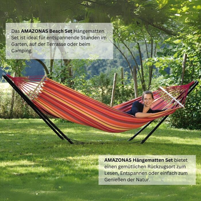 Гамак AMAZONAS Beach Set Vulcano з металевою рамою, 200x100 см, до 100 кг, швидке складання