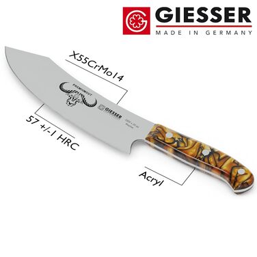 Кухонний ніж шеф-кухаря Giesser PremiumCut Chefs No 1, 20 см, Spicy Orange, нержавіюча сталь, професійний ніж для м'яса та овочів, Made in Germany