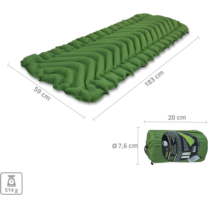 Klymit Static V Sleeping Pad (Green) - Lightweight Camping Mat