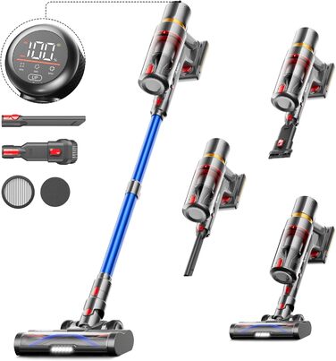 Avalsor Cordless Vacuum Cleaner 45000Pa/550W/70Min, 1.5L Capacity with LED Touchscreen and Anti-Tangle Brush, Cordless Vacuum Cleaner with 8-Layer Filter for Hard Floors/Carpets/Pet Hair Blue