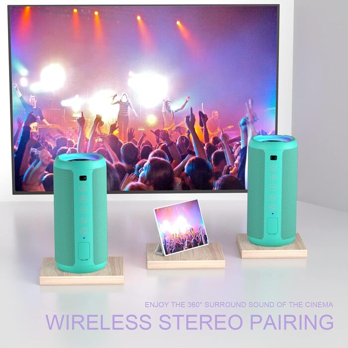 Портативна Bluetooth колонка Ortizan з RGB підсвічуванням, IPX7 водостійкість, 30 годин роботи, Bass Boost, TWS, AUX, TF картка, мікрофон (BLUE-GREEN)