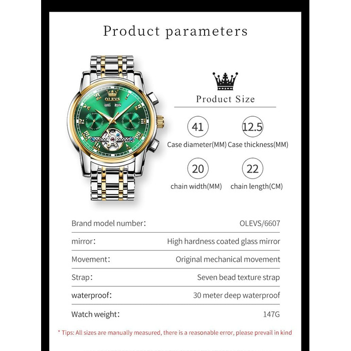 Чоловічий годинник OLEVS 6607 Кварцовий зі спортивним дизайном (диск колеса), водонепроникний, сталь, підсвітка, Зелений/Золотий