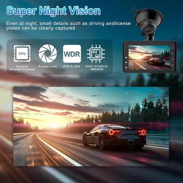 Відеореєстратор SIGRILL 4K/2K/1080p з Wi-Fi, двокамерний, з SD-картою 64GB, нічне бачення, кут огляду 170°, G-сенсор, паркувальний режим, Loop-запис, підтримка до 256GB