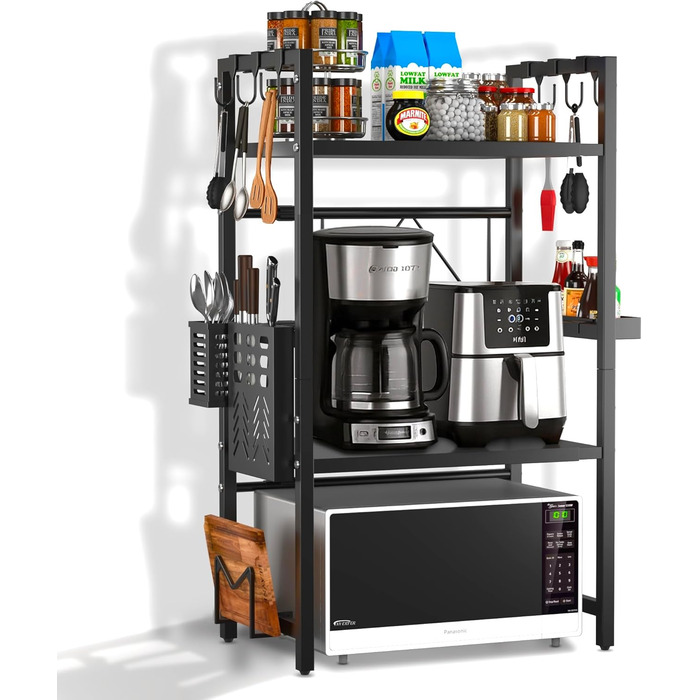Висувна підставка для мікрохвильової печі на 3 яруси – 2 полиці, органайзер для кухонного столу – стійка для аірфрая, тостера та кавоварки