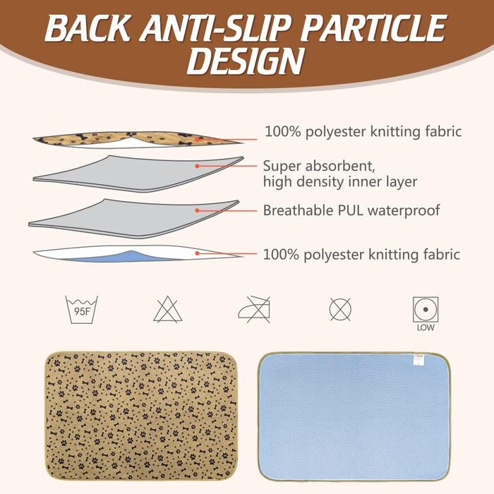 Водонепроникний килимок для годування собак BINGPET, 2 шт., поглинаючий, миючий, з піднятим бордюром, для собак та котів (60 x 90 см)