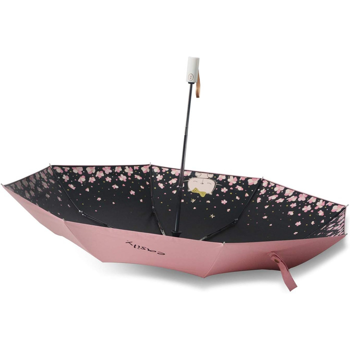 Зонт компактний та складаний з UV-захистом, переносний від Voy Lady – Рожевий, з квітковим малюнком (кіт) – діаметр 96 см