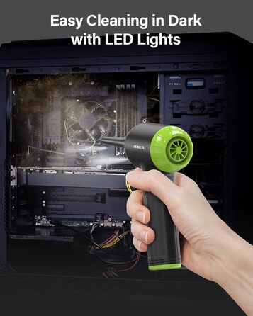 Електричний пилосос для повітря з HD-дисплеєм - Air Duster 200000 RPM з LED-підсвічуванням, міні-турбіна на акумуляторі, спрей для чищення ПК, повітряна турбіна для клавіатури, дому, авто, W06 (сірий та зелений)