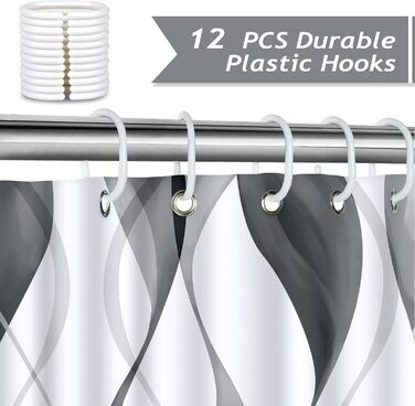 Шторка для душу Bonhause 180x180 см водонепроникна, антигрибкова, смугаста, поліестер, для ванної кімнати (1 шт., сіра)