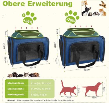 Транспортна сумка для кота, переноска для кота та собаки, переноска для тварин, складана переноска для домашніх тварин зі шлейкою, переноска для тварин (Блакитна, L)