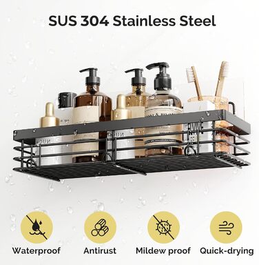 Набір душових корзинок Orimade з полицями та 5 гачками для ванної кімнати (3 шт., чорний)