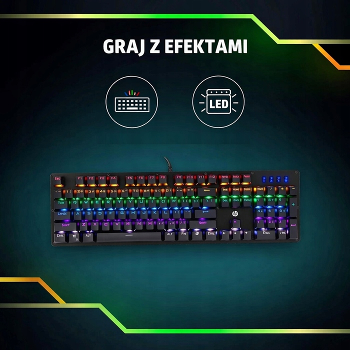 Механічна ігрова клавіатура HP GK100, підсвічування, повнорозмірна, USB