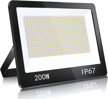 YIQIBRO LED Flood Light Outdoor, IP67 Waterproof Floodlight, 10000LM 6500K Cold White Super Bright LED Spotlight Outdoor Floodlight for Warehouse, Garden, Garage, Yard, Parking Lot (200W)