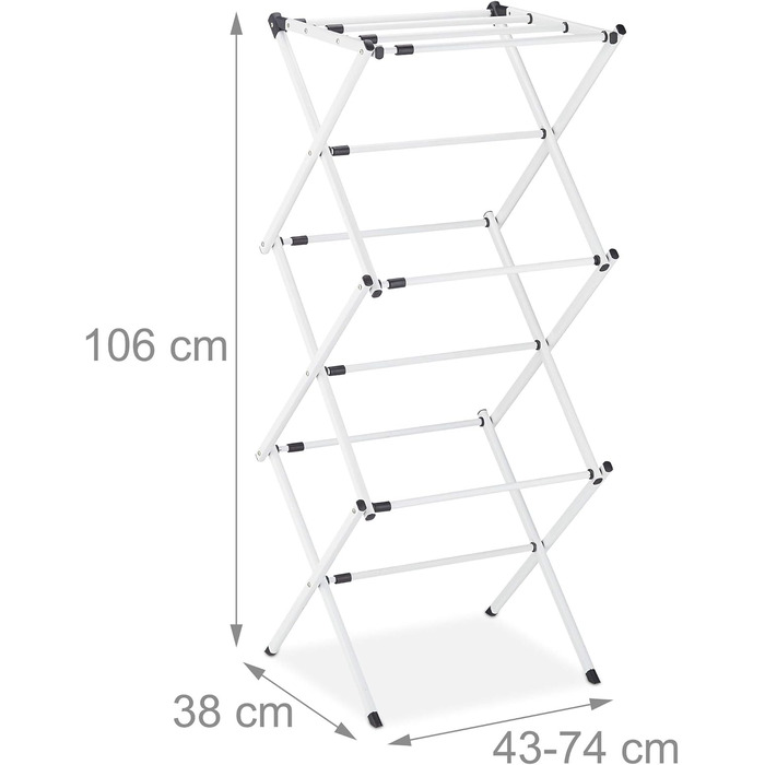 Сушилка для білизни Relaxdays, розкладна, висувна, з 11 стієк, 6 ярусів, металева, біла