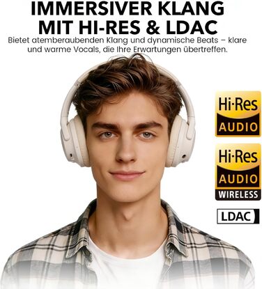 Навушники бездротові 1Mii AI Y8+ Bluetooth 6.0 з активним шумозаглушенням LDAC, 100 годин роботи, бежеві