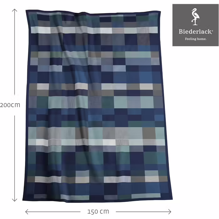 biederlack® Fluffy Throw Blanket made of cotton blend | Made in Germany | Öko-Tex certified | sustainably produced | Living blanket Color Squares Dark Blue in dark blue-grey | Sofa blanket in 150x200 cm