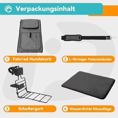 Корзина для собак на велосипед до 10 кг, складана, дихаюча, 4-в-1 (рюкзак, сумка на плече, автокрісло), з міцним L-подібним кріпленням Φ55mm, зручна подушка, світловідбиваючі смуги