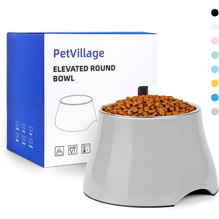 Миска для собак Petvillage, конусоподібна, неслизька, з нержавіючою сталлю, піднята, для маленьких та середніх собак, спанієлів з довгими вухами, велика місткість, 1.5 л / 3 чашки (Середня (2 чашки), сіра)