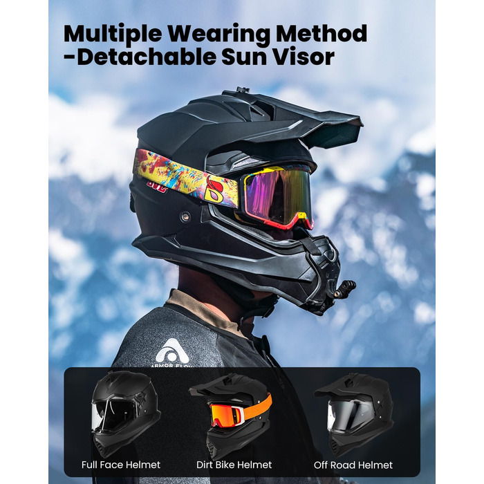 Мотошолом ILM Dual Sport Adventure з сонцезахисним склом, Pinlock, для кросу, квадроциклів, сертифікат ECE, модель WS902, розмір L, матовий чорний