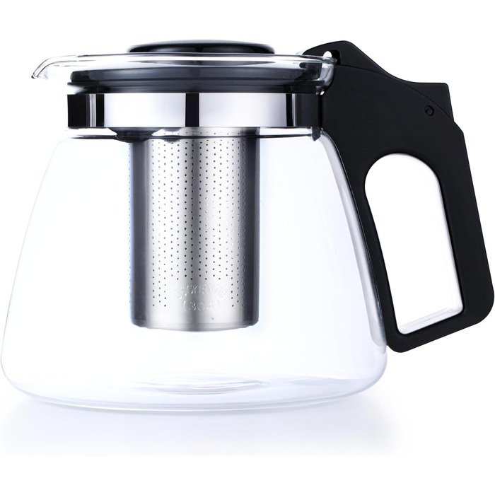 Чайник Lovegrace зі скла з ситечком – термостійкий, придатний для миття в посудомийній машині, фільтр з нержавіючої сталі, чайник зі ситом, скляний чайник, чайник для листового чаю та кави, прозорий (1100 мл)