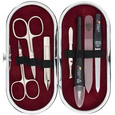 Набір манікюру DREI SCHWERTER 'Vittoria' 7 предметів | Німецька якість, етикет з штучної шкіри бордового кольору | Манікюрний набір з ножицями, щипцями, пилочкою, ножем для кутикули та іншим