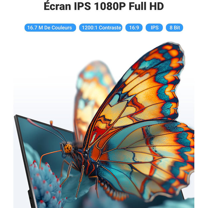 Портативний монітор Ingnok 15.6 дюймів, FHD 1080P IPS з підставкою, для ноутбука, ПК, Mac, PS3/4/5/X-box, USB-C & HDMI, 15.6 (підставка)