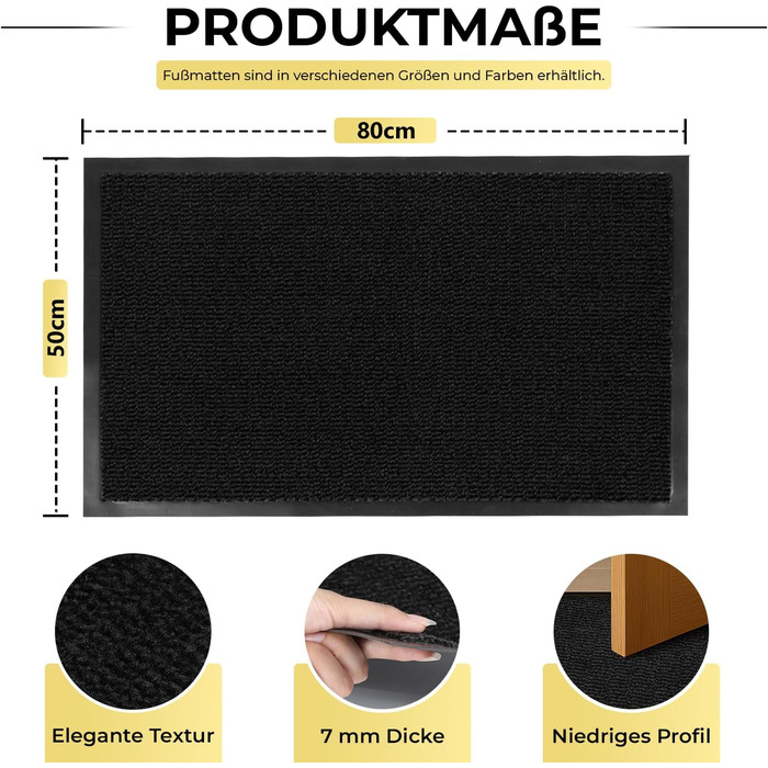 Привітальний килимок BLADO для дому та вулиці, протиковзкий та зносостійкий, чорний, 50 x 80 см