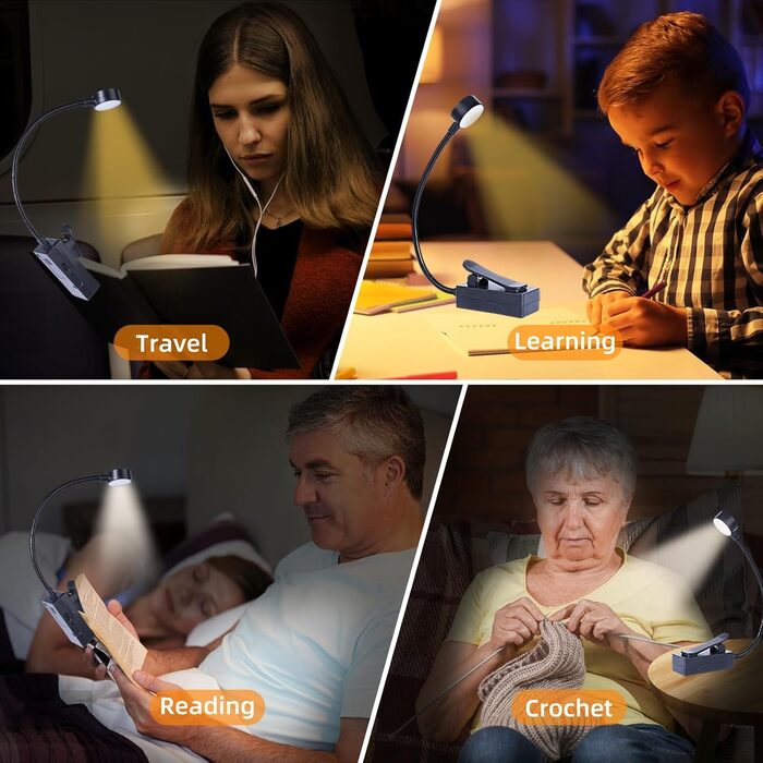 KunHe Лампа для читання на ліжку з USB зарядкою - 3 режими освітлення та 3 рівні яскравості, легка та компактна