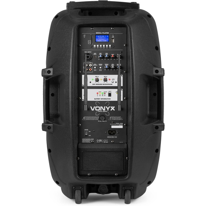 Vonyx Verve46 - портативна акустична система для вечірок, Bluetooth, 1000W, 2 мікрофони UHF, MP3, з пультом ДУ, чорний