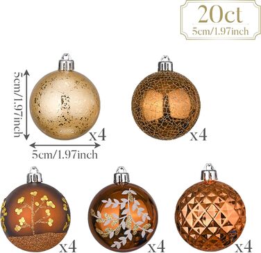 20 шт. ялинкові кулі Valery Madelyn 6 см, пластик, бронзовий колір, тематика 