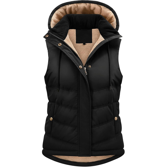 Жіноча жилетка Tuopuda з капюшоном, стеганий фліс, утеплена флісом, тепла зимова куртка без рукавів, термо жилетка, комір-стійка, жилетка з капюшоном, блискавка, осінь/зима, чорний колір, розмір L