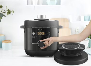 Moulinex Turbo Cuisine & Fry CE7788-2 in 1: Electric pressure cooker and air fryer up to 1450 W power, non-stick coated, 15 automatic programs, timer, accessories, black