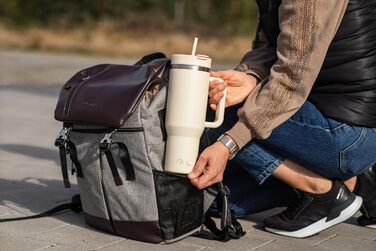 Термокружка Milu 1200 мл з трубочкою та ручкою – 48 годин льоду/24 години холод/12 годин гаряче. Нержавіюча сталь, подвійні стінки, ізольована, 1,2 л (Бежевий)