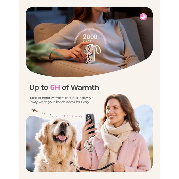 Електричні грілки для рук Ocoopa 2 шт., багаторазові 4000mAh, подарунок на Новий Рік для жінок, тонкі 1.5 см, підходять у рукавички та сумки, зимова необхідність, лімітована серія Ocoopa x Wiesengeflüster