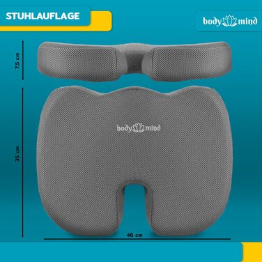 Подушка ортопедична клиноподібна для сидіння Body & Mind H2 (60-80 кг) – для офісного крісла, авто, зменшення болю в спині та куприку