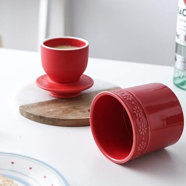 KOOV Ceramic Butter Top for Countertop, French Butter Dish, Large Capacity, Daisy Series (red)